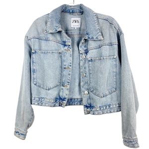 Zara oversized cropped denim shacket